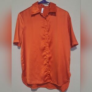 Glam Bold Orange Satin Blouse